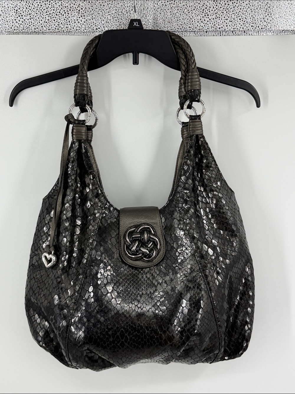 Vinyage y 2k Brighton Nolita Metallic Snakeskin Hobo Bag Braided Handles Celtic